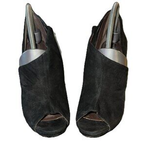 BCBGMAXAZRIA Black Suede Peep-Toe Wedge Bootie/Mules